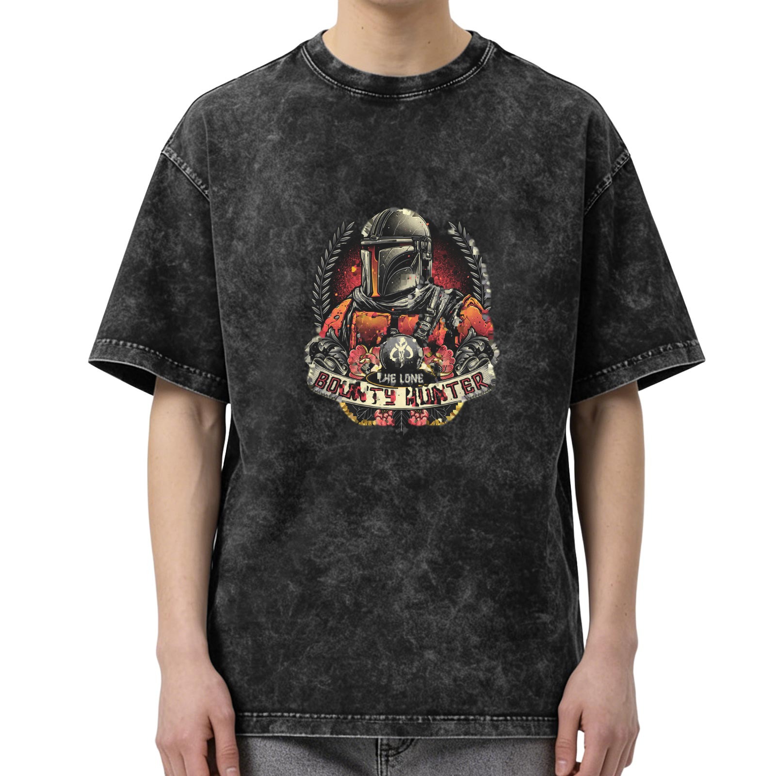 Washed Black T-Shirt with Lone Bounty Hunter Graphic