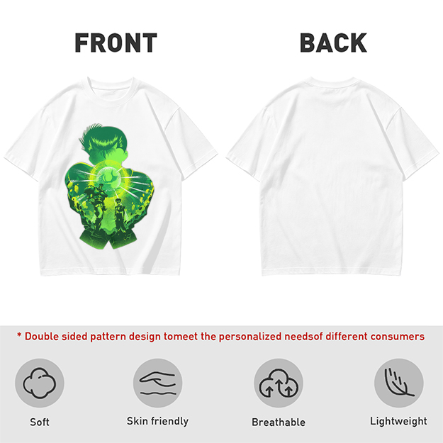 Anime Character Silhouette Glowing Green Graphic T-Shirt