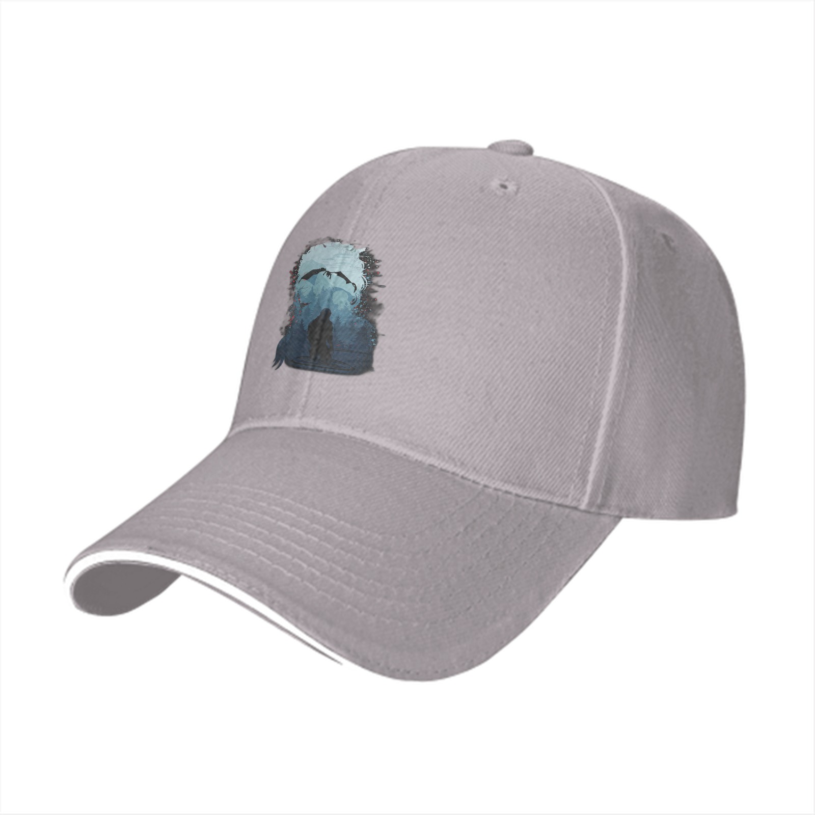 Black Baseball Cap With Abstract Blue Figure Print
