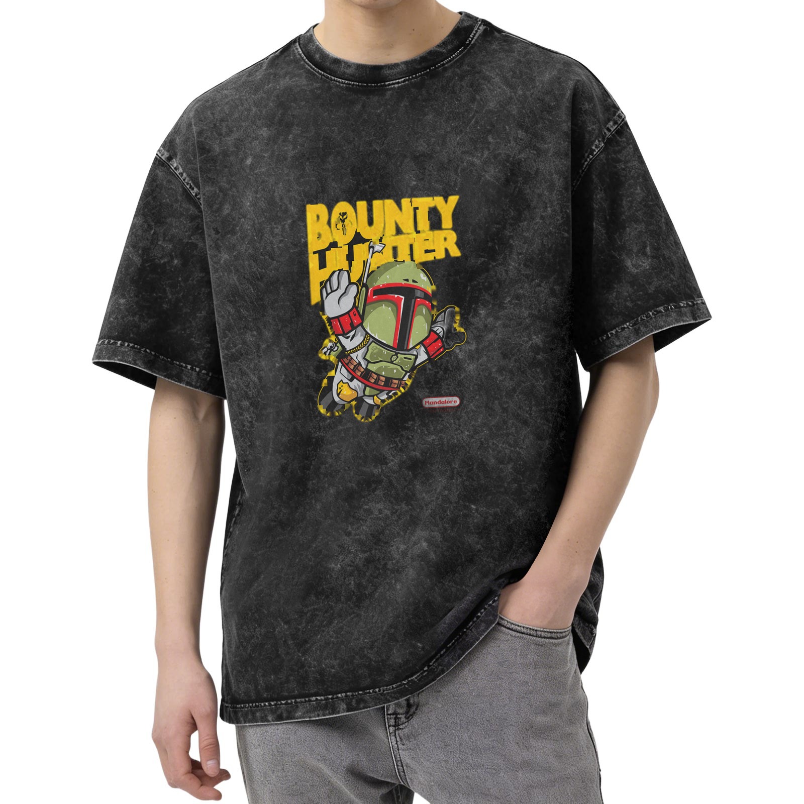Star Wars Boba Fett Bounty Hunter Graphic Oversized Acid Wash T-Shirt