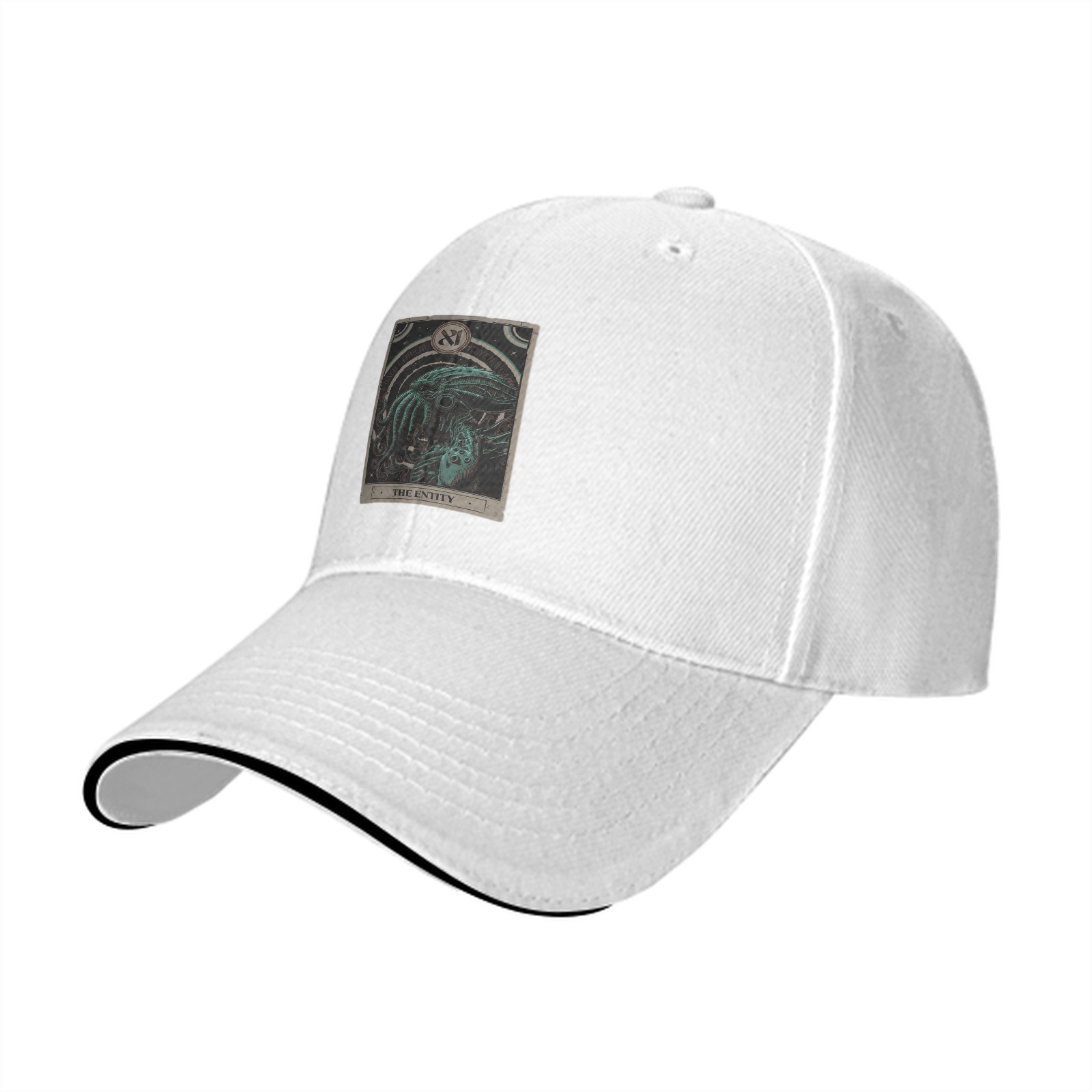 Black baseball cap with The Entity Cthulhu tarot-style graphic