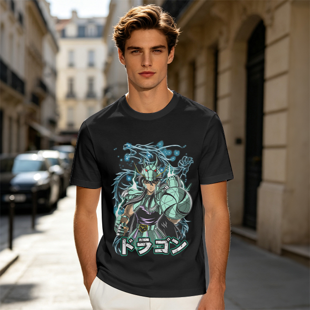 Olive T-shirt with Dragon Saint Seiya Anime Graphic Print