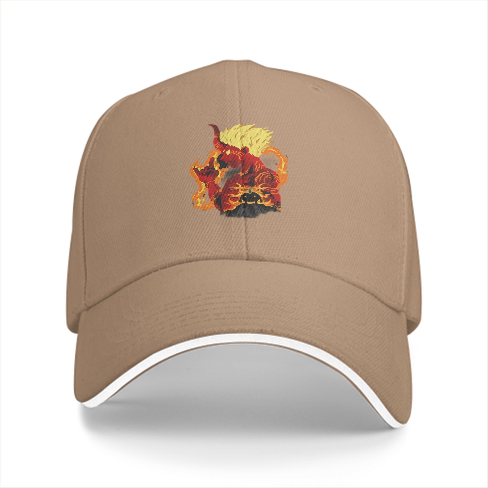 Black Baseball Cap With Fiery Lion Beast Graphic Print
