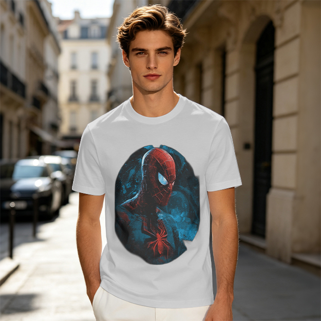 Olive Green T-Shirt with Dark Artistic Spider-Man Print