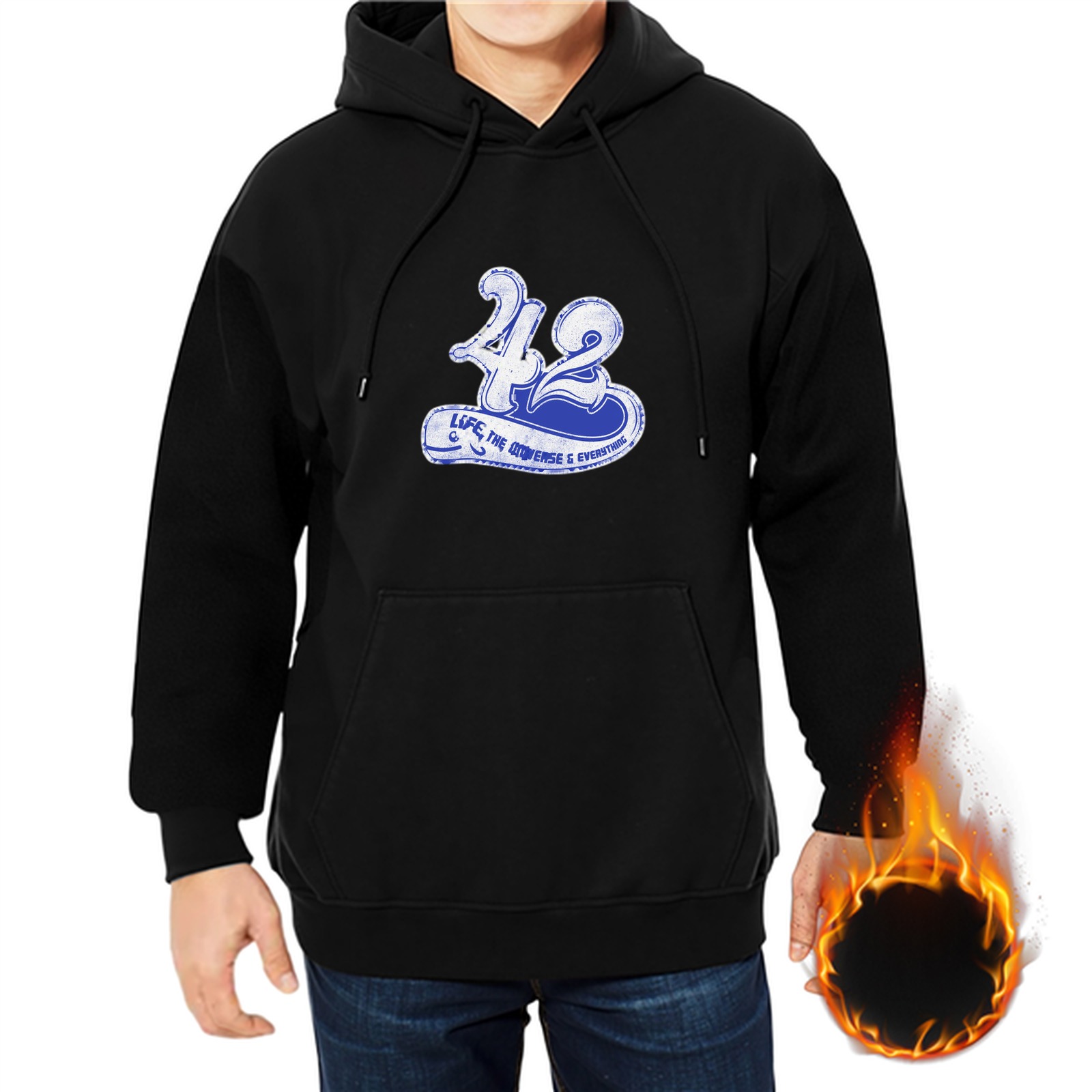 Black hoodie with 42 and life universe everything graphic print