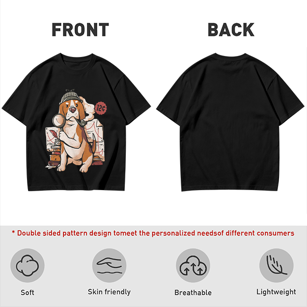 Olive T-Shirt With Cartoon Detective Beagle Dog Print