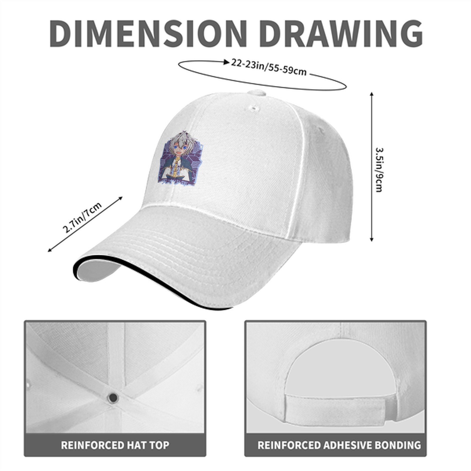 Black Anime Graphic Baseball Cap With Smiling Silver-Haired Character
