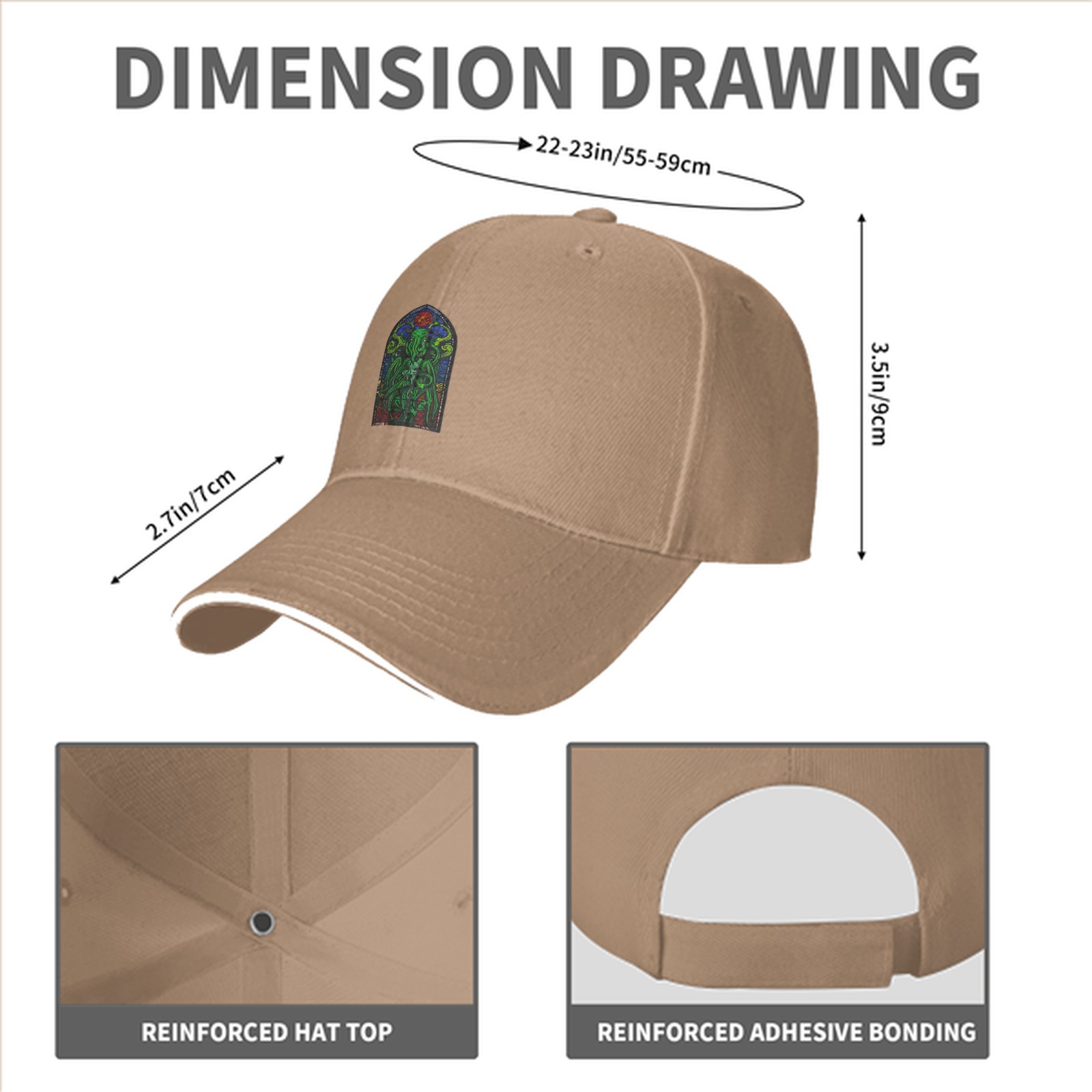 Black Baseball Cap with Stained Glass Cthulhu Art Print