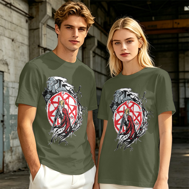 Olive Anime Graphic T-Shirt With Transmutation Circle Design