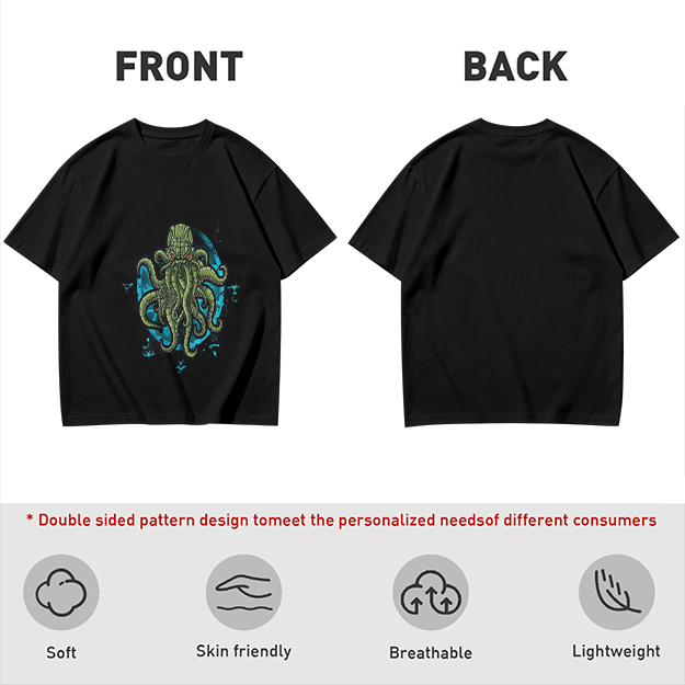 Olive Green T-Shirt With Cthulhu Octopus Monster Graphic