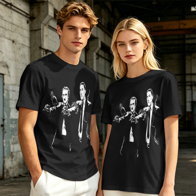 Olive T-shirt with Gothic author illustration print