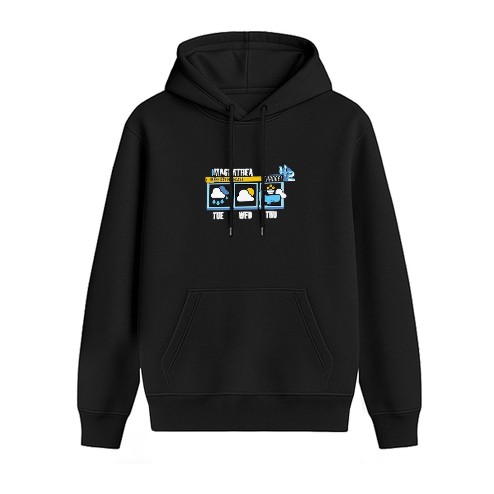 Black hoodie with weather forecast graphic print