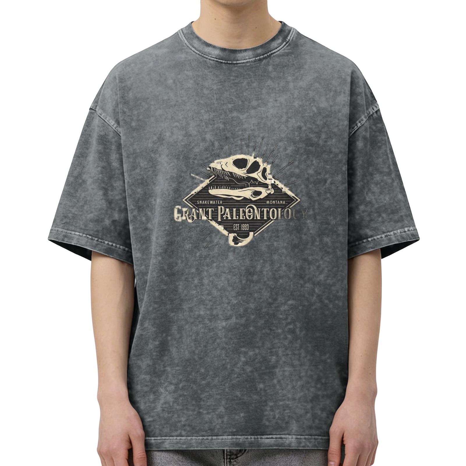 Grant Paleontology Dinosaur Skull Graphic Acid Wash Oversized T-shirt