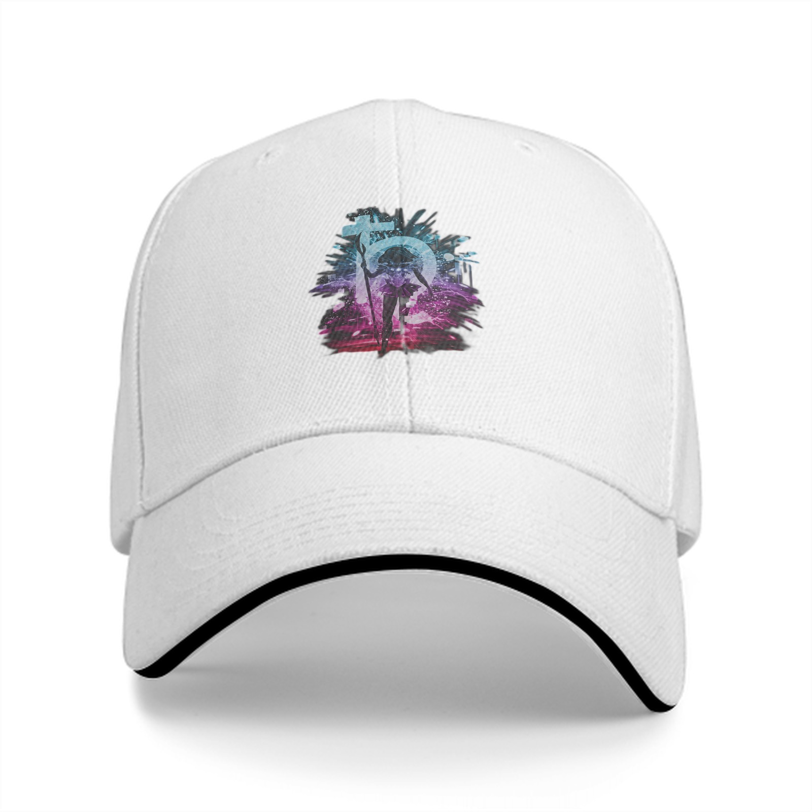 Black Baseball Cap With Neon Fantasy Graphic Print