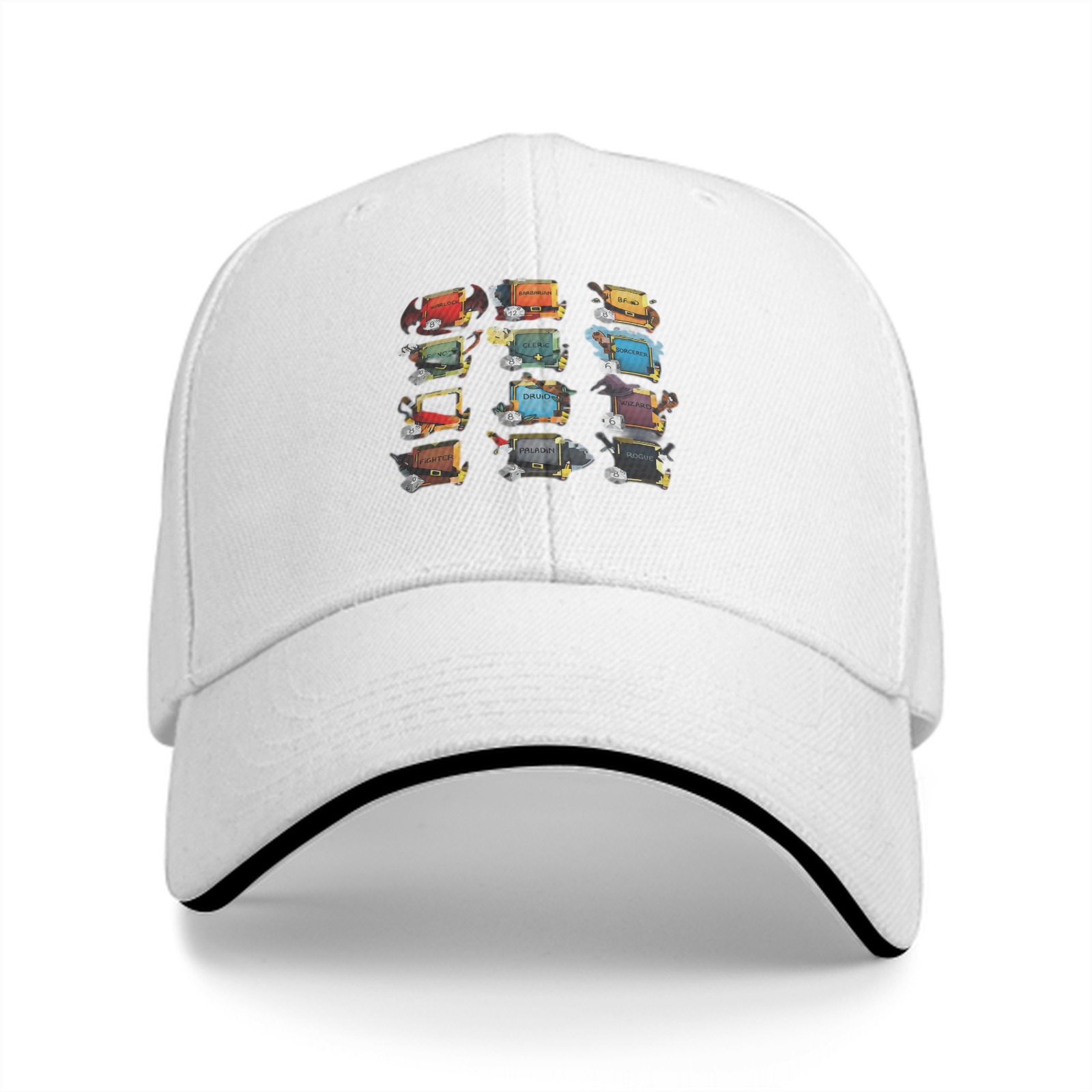 Black baseball cap with fantasy chest design print