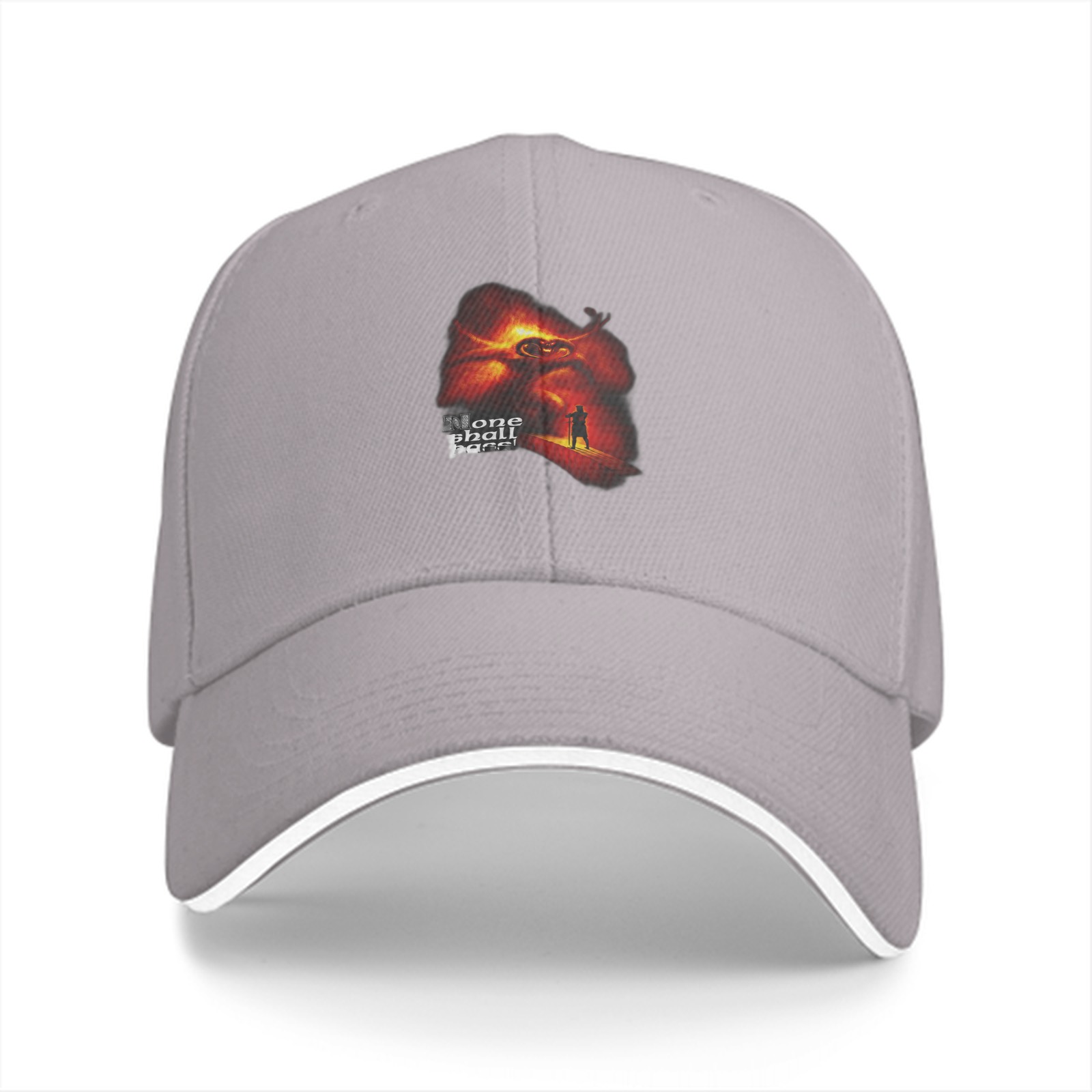 Black baseball cap with fiery fantasy graphic print