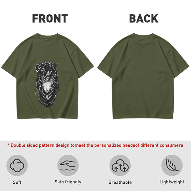 Olive Green T-Shirt with Dark Gothic Monster Graphic Print