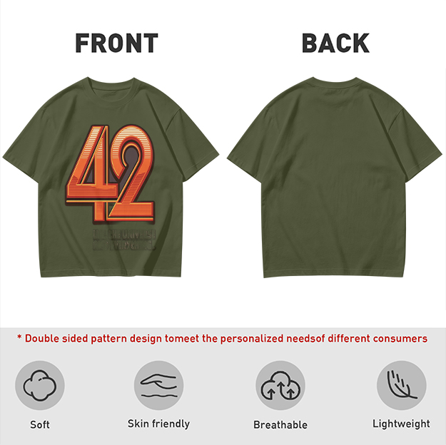 Olive Green T-Shirt With Retro Number 42 Graphic Print