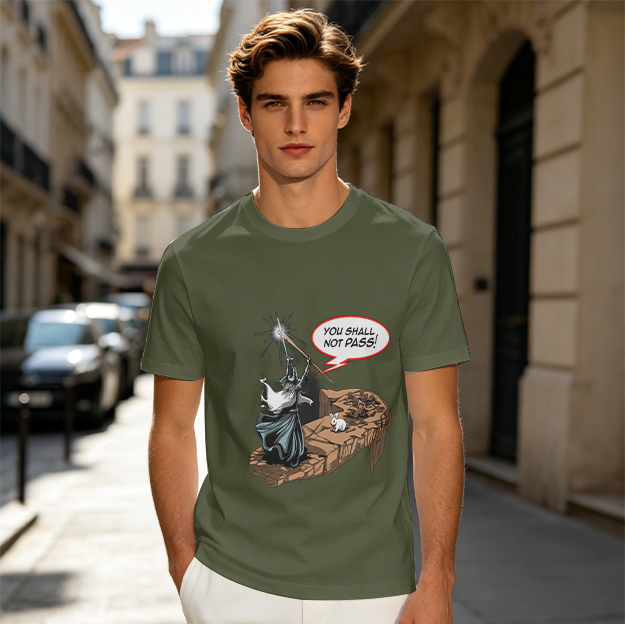 Olive T-Shirt with Wizard 'You Shall Not Pass' Graphic Print