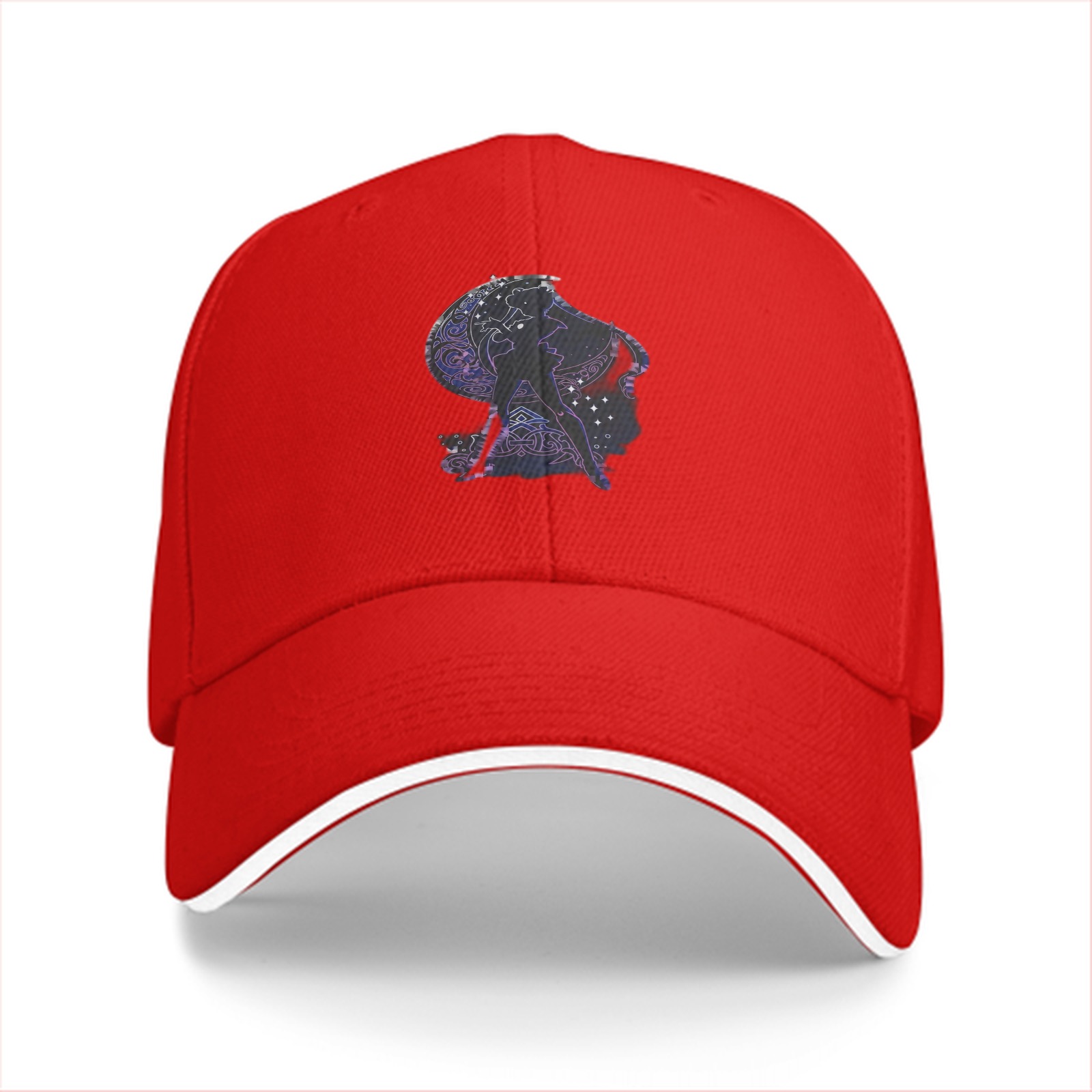 Black baseball cap with galaxy constellation silhouette graphic