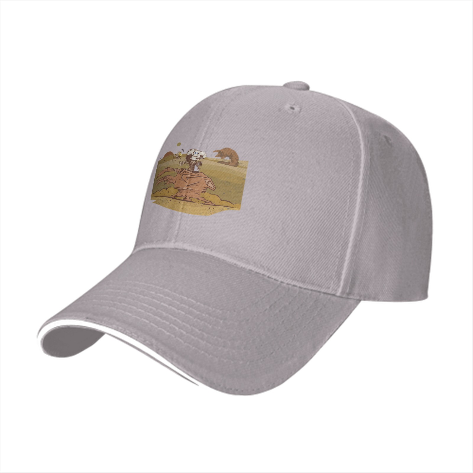 Black baseball cap with Snoopy desert scene graphic print