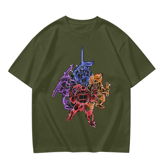 Olive T-shirt with Neon Teenage Mutant Ninja Turtles Graphic