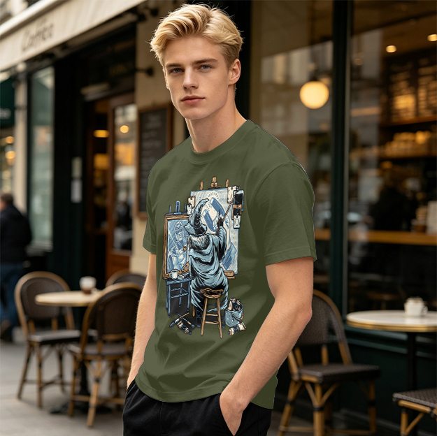 Olive T-Shirt Featuring Wizard Painting Superhero Artwork