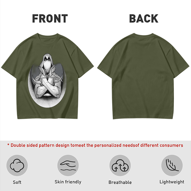 Olive T-shirt with Moon Knight Crossed Arms Graphic Print
