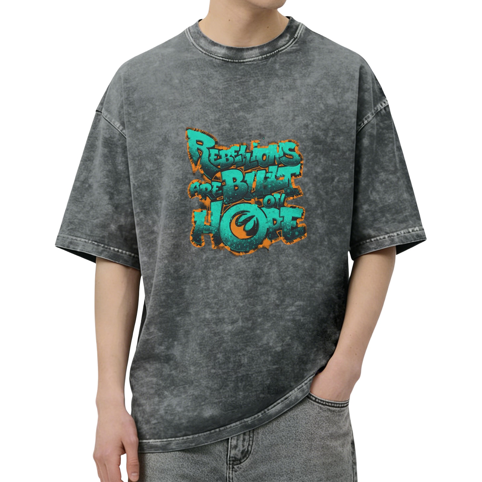 oversized acid wash t-shirt with rebellions are built on hope graphic