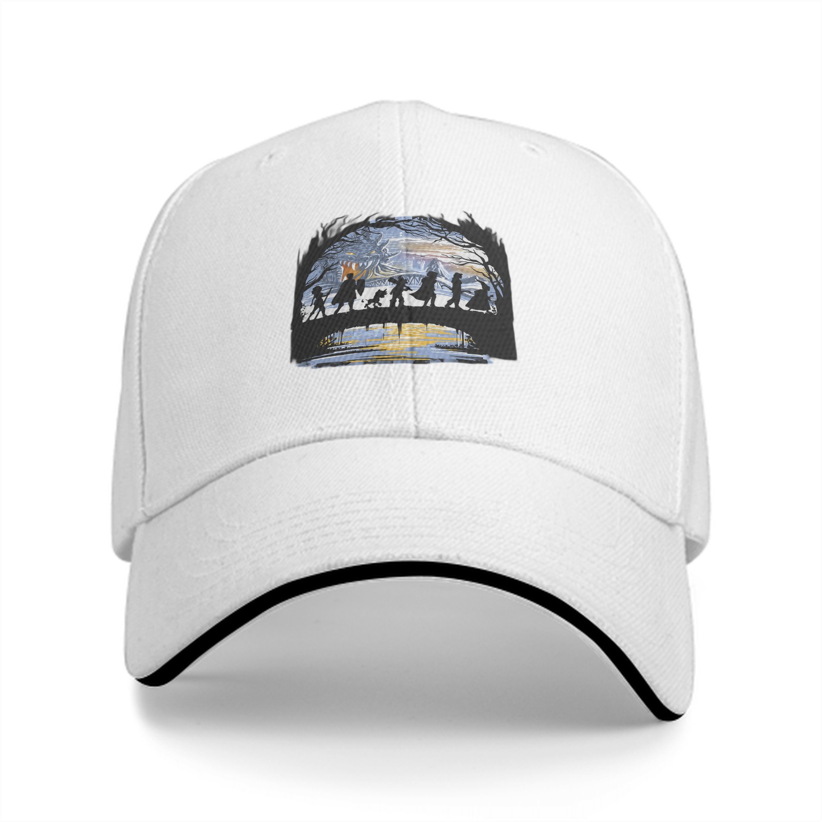 Black Baseball Cap With Fantasy Adventure Silhouette Art Print