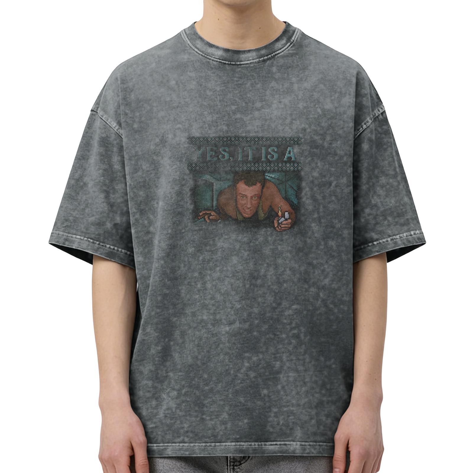 Retro washed black printed short-sleeved T-shirt American drama Yes It Is A theme pattern casual top