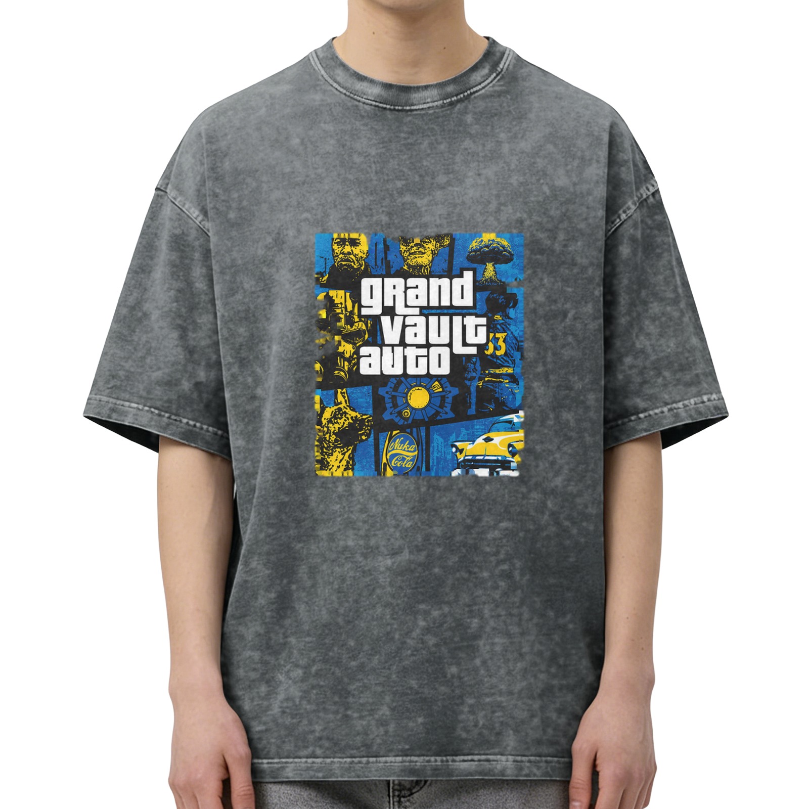Grand Vault Auto Fallout GTA Crossover Graphic Acid Wash T-Shirt