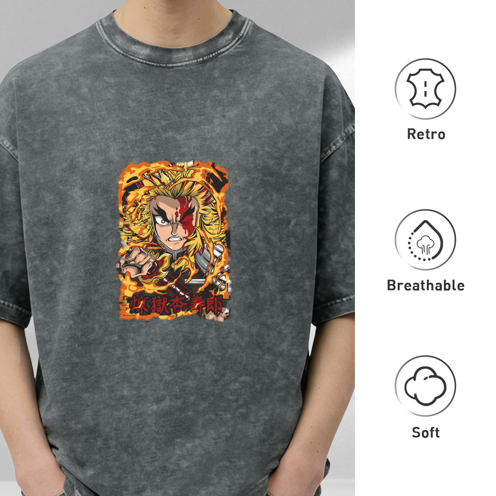Demon Slayer Kyojuro Rengoku Graphic Vintage Wash T-Shirt