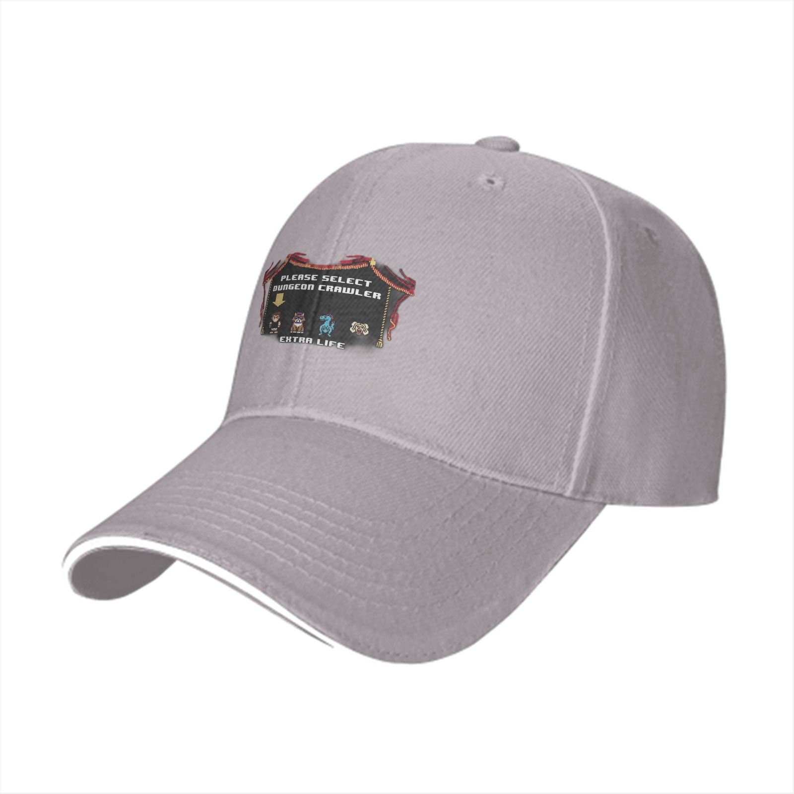Black baseball cap with dungeon crawler character select design