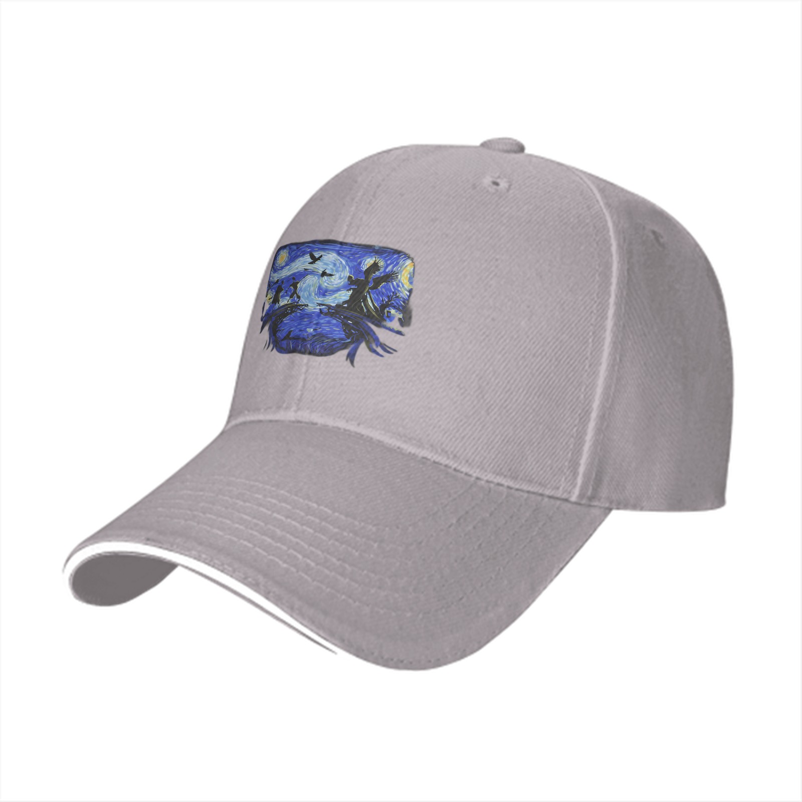 Black Baseball Cap With Starry Night Style Art Print