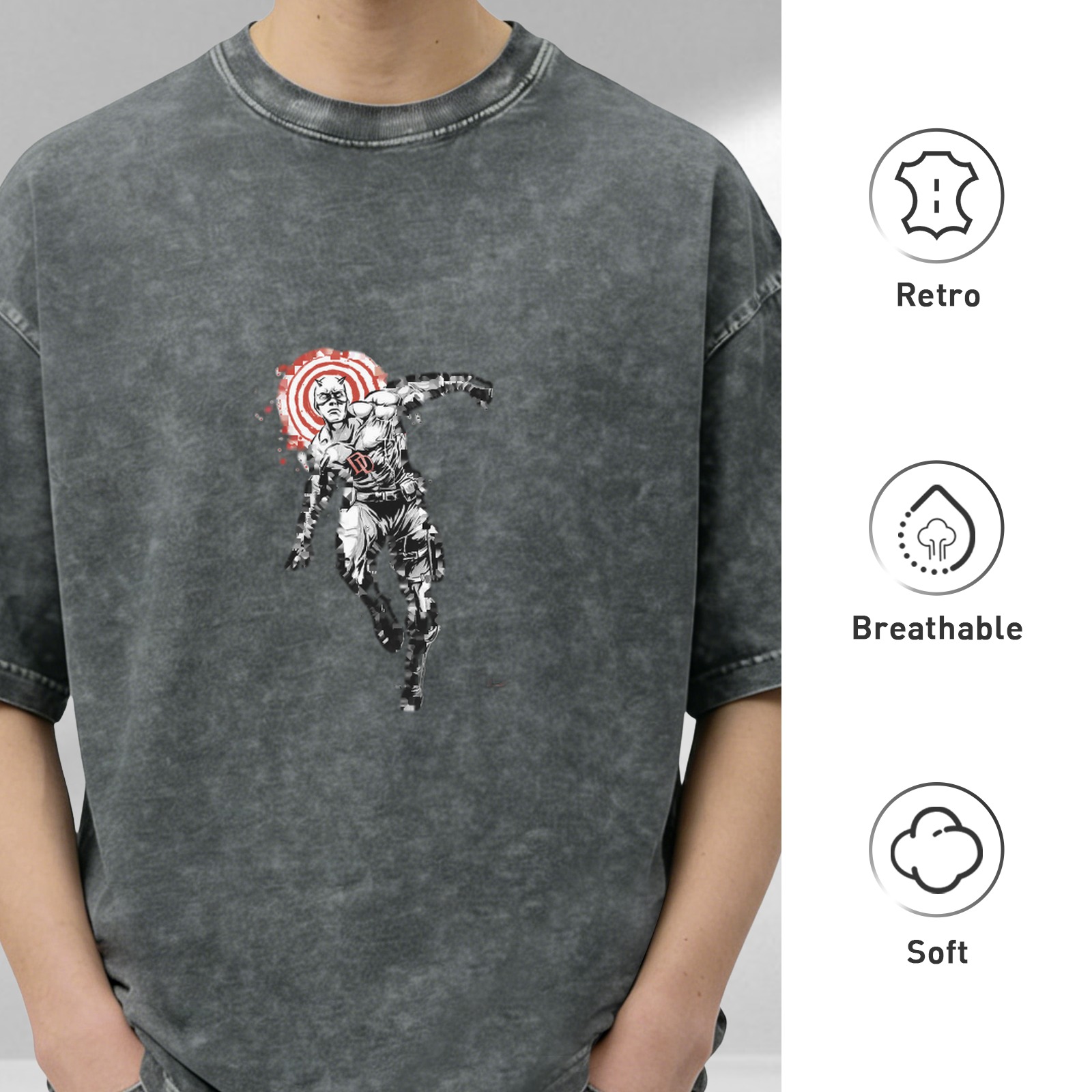 Washed black graphic t-shirt with action hero target print