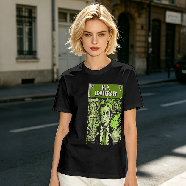 H.P. Lovecraft Comic Print Graphic Olive T-Shirt