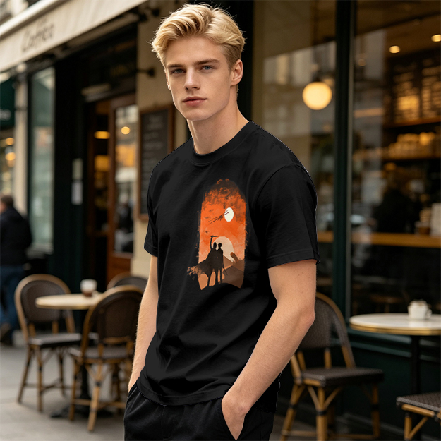Olive T-Shirt With Desert Sunset Silhouette Print