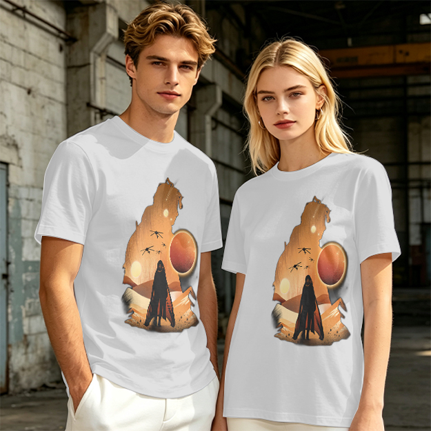 Olive T-Shirt With Desert Sci-Fi Silhouette Graphic Print