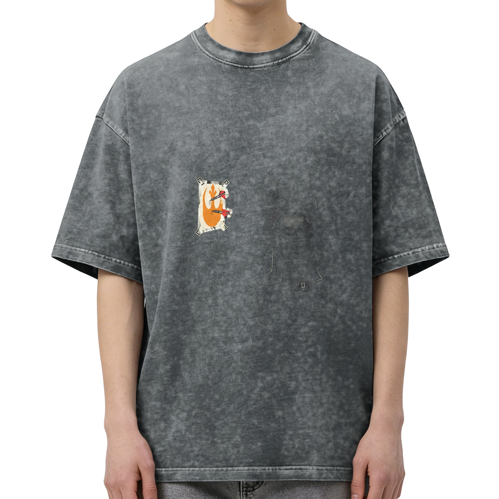 Oversized Acid Wash T-Shirt With Small Graphic Print