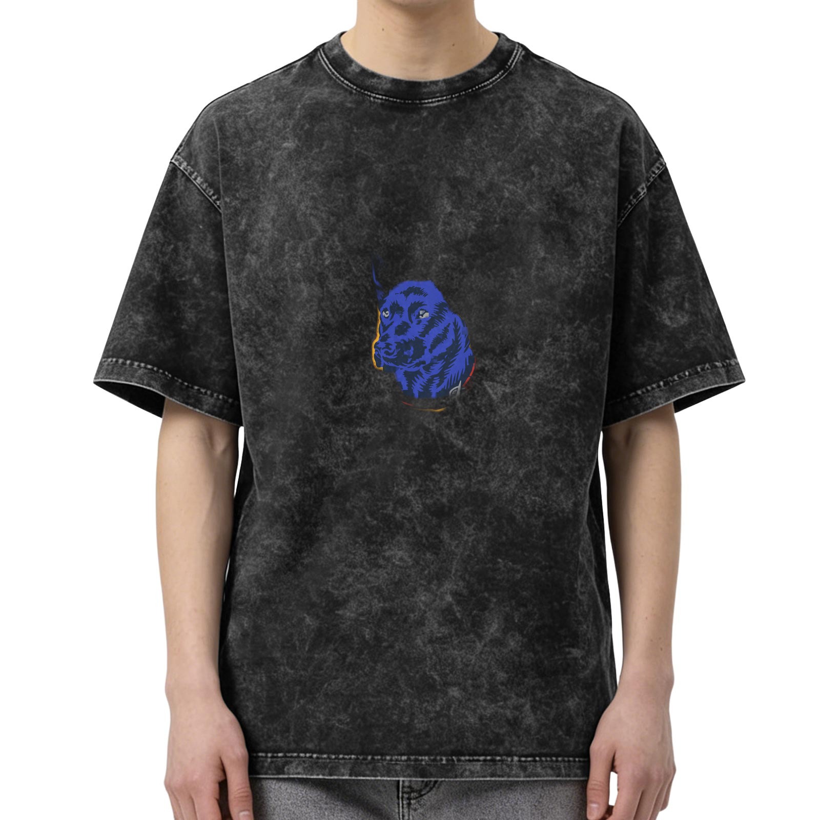Oversized Acid Wash T-Shirt With Blue Dog Head Graphic