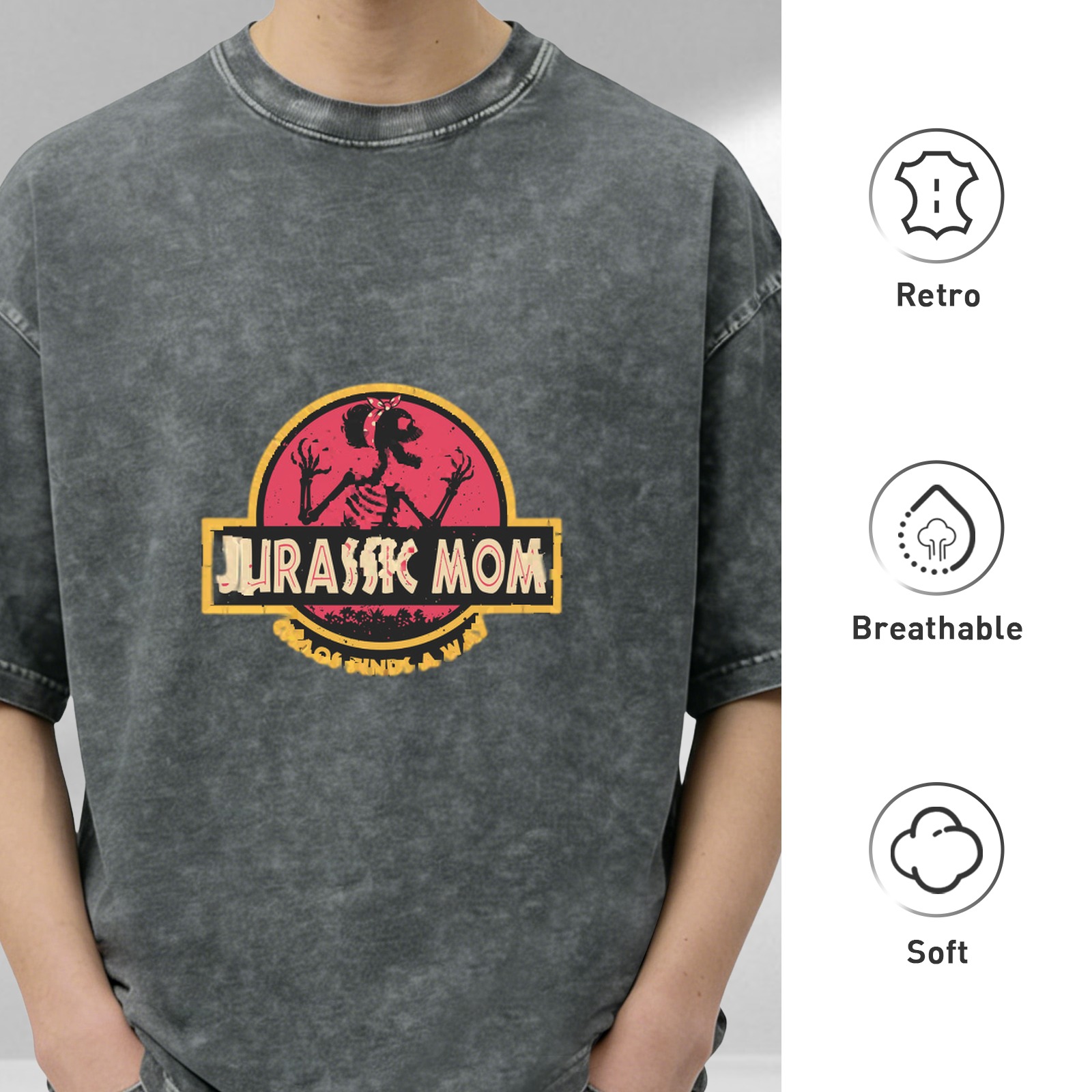 Jurassic Mom Skeleton Graphic Dark Wash T-Shirt