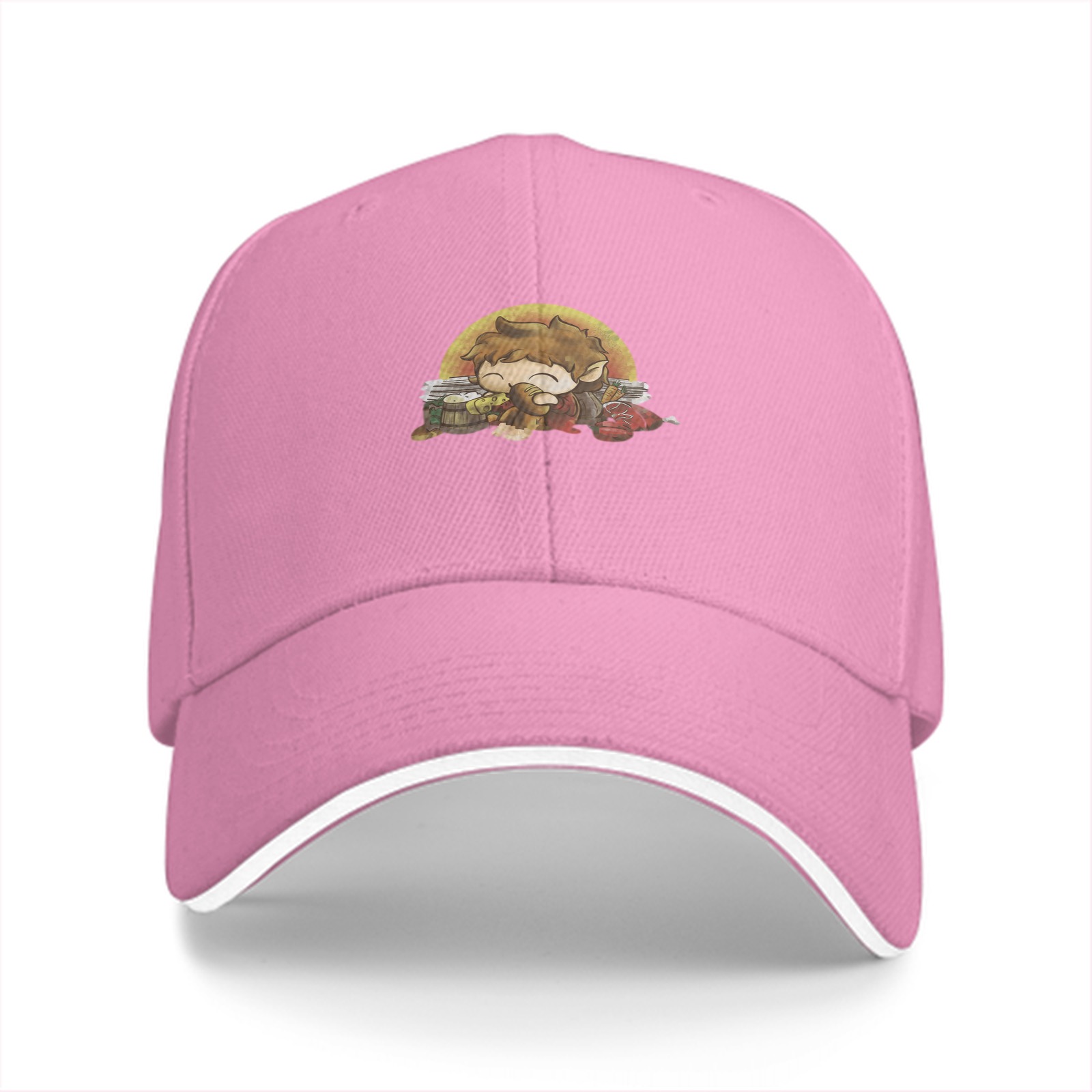 Black Baseball Cap With Chibi Hobbit Eating Design