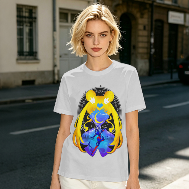 Olive T-Shirt with Sailor Moon Themed Graphic Print