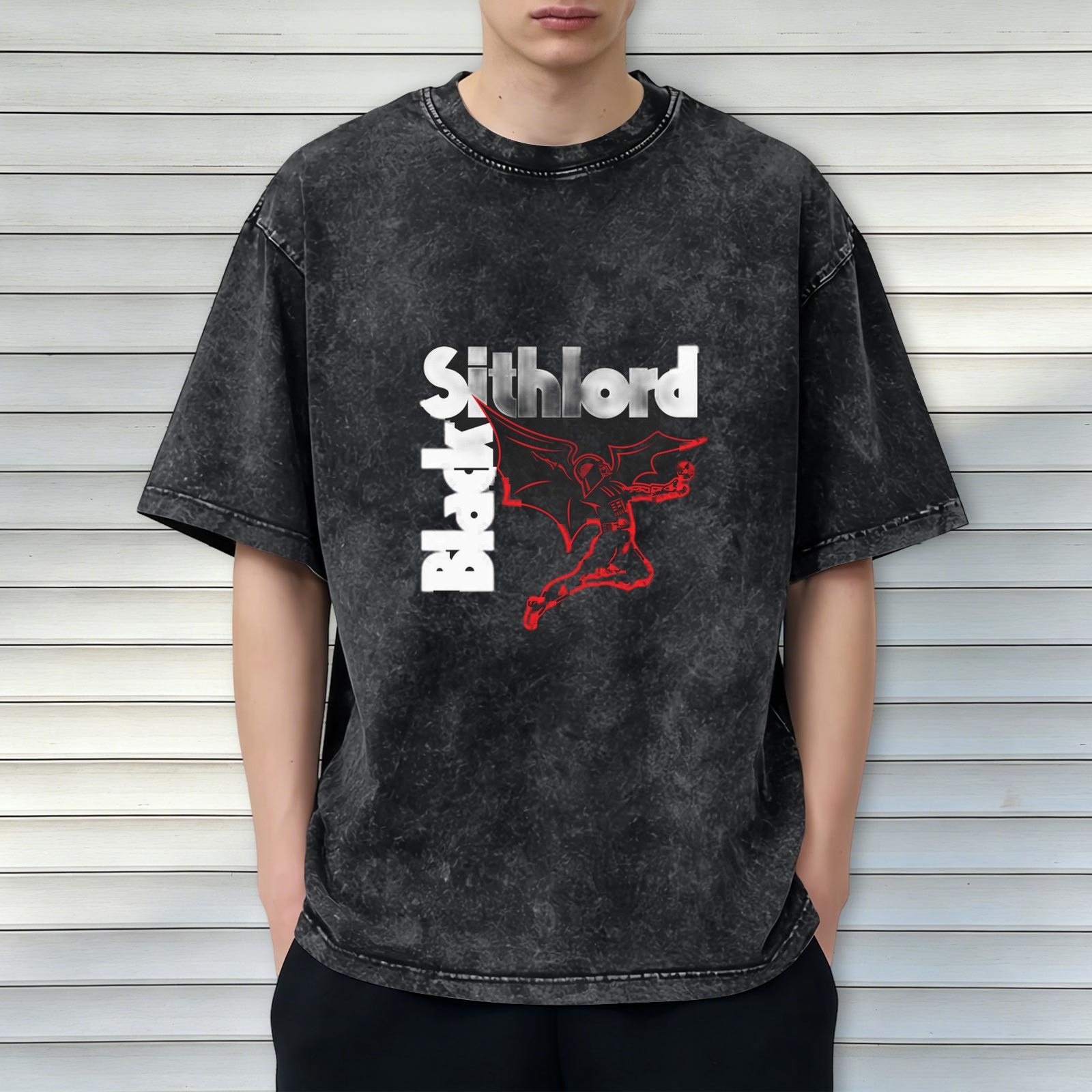 Black Sithlord Demon Graphic Acid Wash T-Shirt