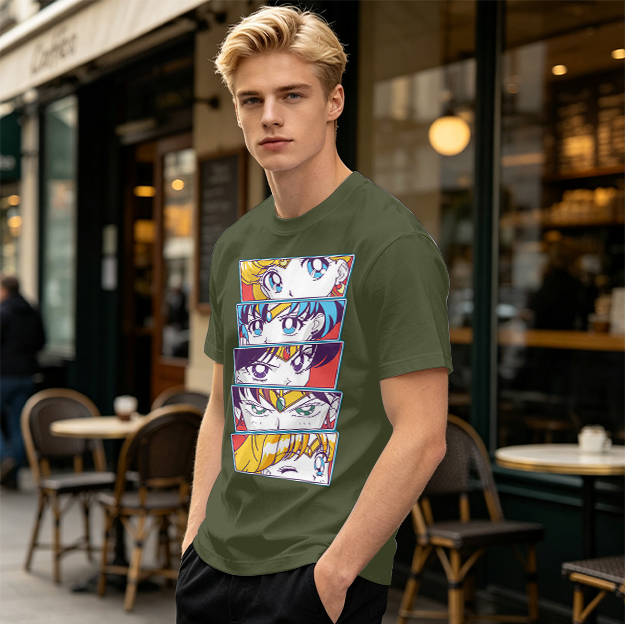 Olive Anime Sailor Moon Character Eyes Graphic T-Shirt