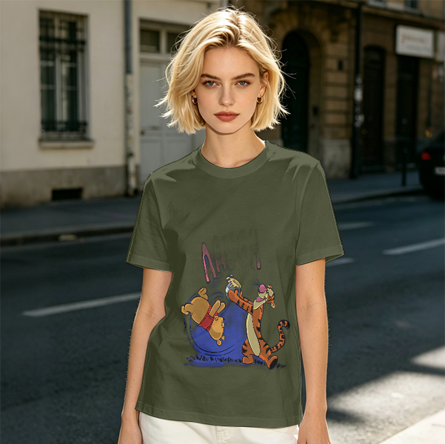Olive T-Shirt Featuring Winnie the Pooh and Tigger Playing