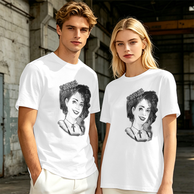 Olive T-Shirt with Black and White Portrait Print