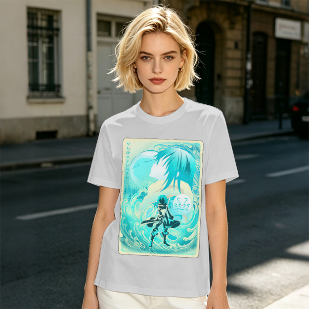 Anime character water design graphic dark green t-shirt