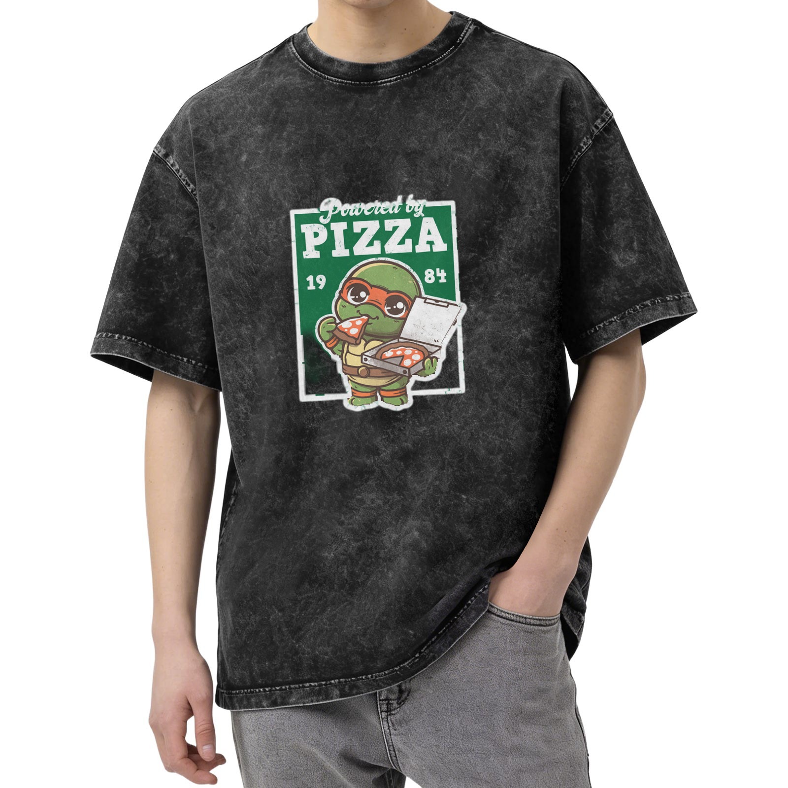 Powered by Pizza Teenage Mutant Ninja Turtle Graphic Acid Wash T-Shirt